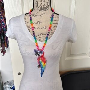 Perler Beaded Parrot Necklace – Colorful Kawaii Rave Festival Jewelry Tropical B